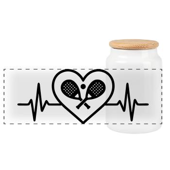 Padel Heart Sport Crossed Rackets - Panoramic Cookie Jar with Wooden Lid - white - Front