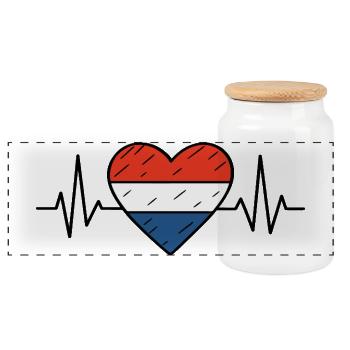 Niederlande Heartbeat Line Flagge Liebe Reisen Design - Panorama Keksdose mit Holzdeckel - Weiß - Vorne