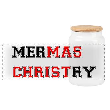 merry Christmas - Panoramic Cookie Jar with Wooden Lid - white - Front