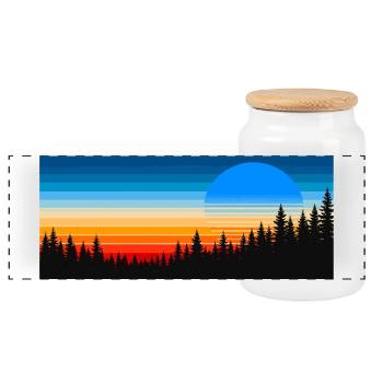 Forest sunset in colorful streaks - Panoramic Cookie Jar with Wooden Lid - white - Front
