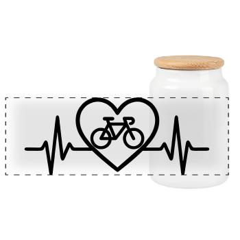 Heart Cycling – Passion for Cycling - Panoramic Cookie Jar with Wooden Lid - white - Front
