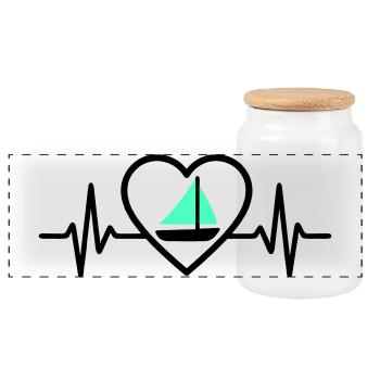 Heart Sailing – Passion Boat - Panoramic Cookie Jar with Wooden Lid - white - Front