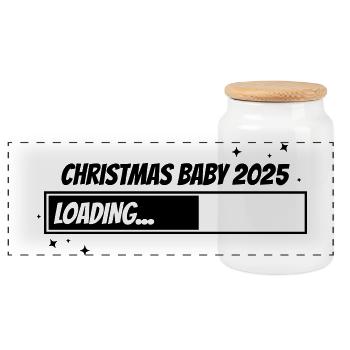 Christmas Baby 2025 - Panorama Keksdose mit Holzdeckel - Weiß - Vorne