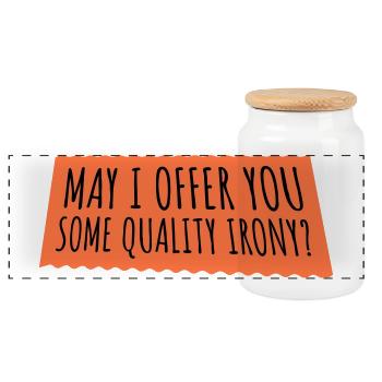 Puis-je vous offrir un peu d’ironie de qualité, Lustiger Spruch - Boîte à biscuits avec couvercle en bois - blanc - Devant