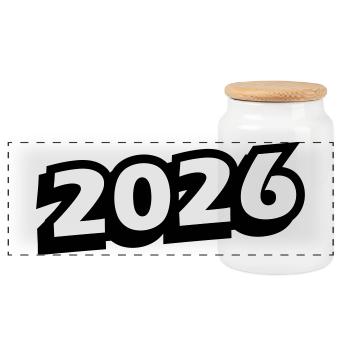 2026 Jahr - Panorama Keksdose mit Holzdeckel - Weiß - Vorne