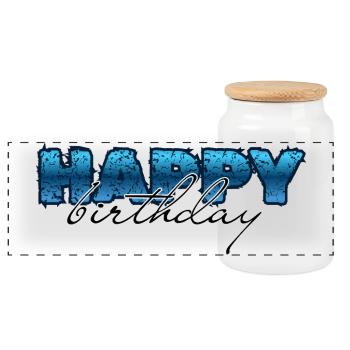 Happy Birthday, Congratulations, Birthday - Panoramic Cookie Jar with Wooden Lid - white - Front