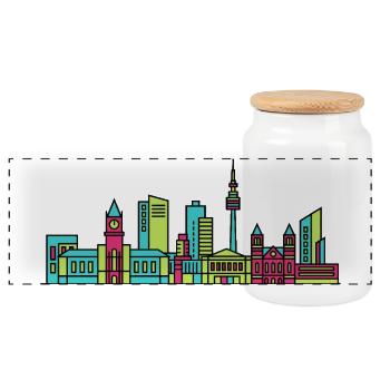 Leeds City Skyline Rathaus Moderne Linienkunst - Panorama Keksdose mit Holzdeckel - Weiß - Vorne