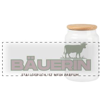 Bäuerin Deluxe – Stallgeruch ist mein Parfum - Panorama Keksdose mit Holzdeckel - Weiß - Vorne