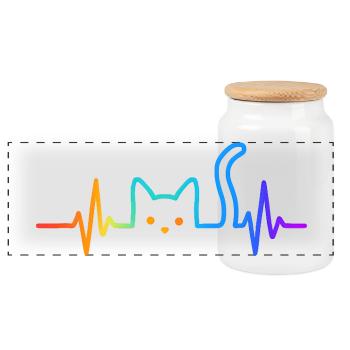 Cat Heartbeat Cat Lover Gift Idea - Panoramic Cookie Jar with Wooden Lid - white - Front