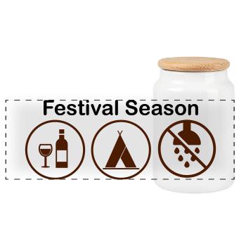 Saison des festivals – Camping & Conception humoristique pour les fêtes - Boîte à biscuits avec couvercle en bois - blanc - Devant