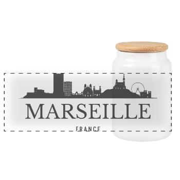 Marseille France, skyline de Marseille - Boîte à biscuits avec couvercle en bois - blanc - Devant
