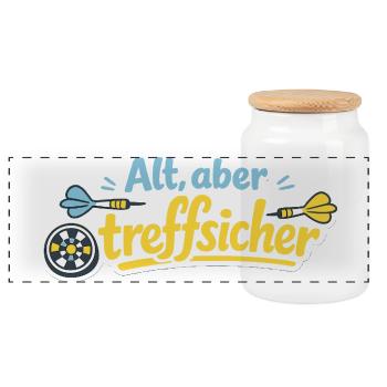 Alt, aber trefflich – Retro Darts - Panorama Keksdose mit Holzdeckel - Weiß - Vorne