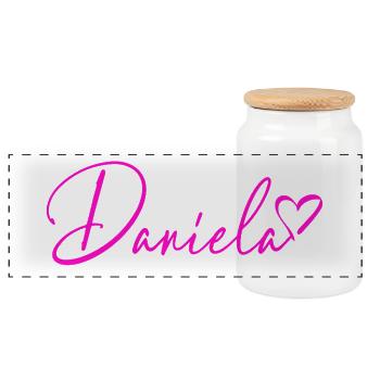 Daniela Signature Neon Pink - Panoramic Cookie Jar with Wooden Lid - white - Front