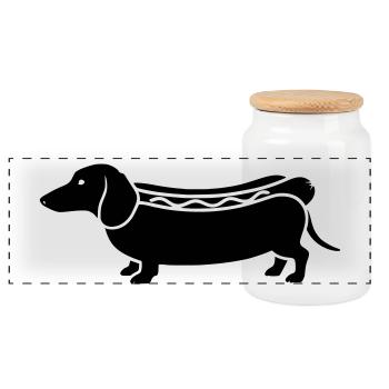 Silhouette saucisse de hot-dog teckel - Boîte à biscuits avec couvercle en bois - blanc - Devant