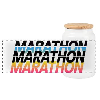 Marathon Gradient Typography - Panoramic Cookie Jar with Wooden Lid - white - Front