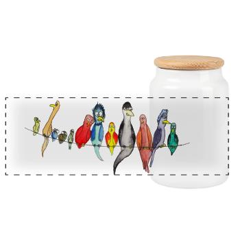 Des oiseaux colorés en laisse - Boîte à biscuits avec couvercle en bois - blanc - Devant