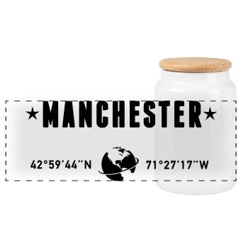 Manchester, Royaume-Uni, coordonnées Planète Terre - Boîte à biscuits avec couvercle en bois - blanc - Devant