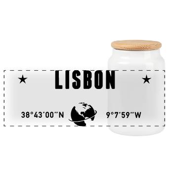 Lisbonne, Portugal Coordonnées la planète Terre - Boîte à biscuits avec couvercle en bois - blanc - Devant