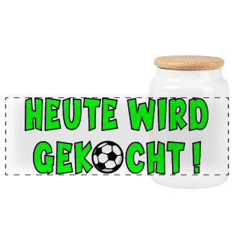 Fußball Sprüche Kochen - Panorama Keksdose mit Holzdeckel - Weiß - Vorne