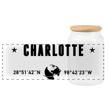 Charlotte, North Carolina Koordinaten, Globe - Panorama Keksdose mit Holzdeckel - Weiß - Vorne