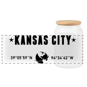Coordonnées du Globe de Kansas City, Missouri - Boîte à biscuits avec couvercle en bois - blanc - Devant