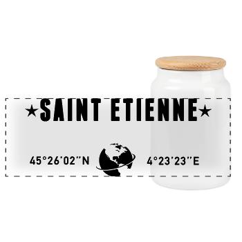 Saint Etienne France Coordonnées Globe - Boîte à biscuits avec couvercle en bois - blanc - Devant