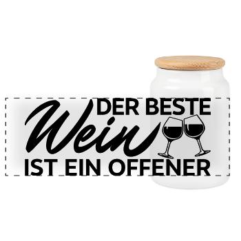 Der Beste Wein Offener Spruch Shirt - Panorama Keksdose mit Holzdeckel - Weiß - Vorne