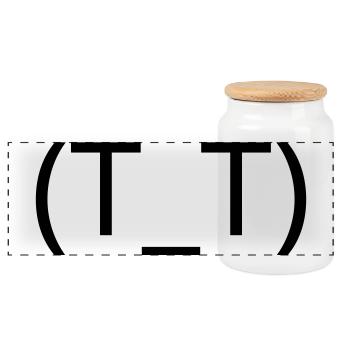 Crying Emoticon (T_T) Anime Tears - Panoramic Cookie Jar with Wooden Lid - white - Front