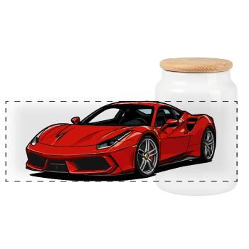 Red Sports Car Illustration - Panoramic Cookie Jar with Wooden Lid - white - Front