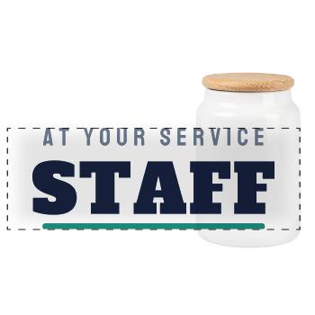 Lettrage du Staff College - Équipe du personnel - Boîte à biscuits avec couvercle en bois - blanc - Devant
