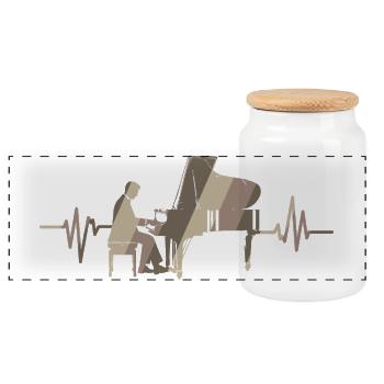 Pianist am Flügel mit Herzschlag - Panorama Keksdose mit Holzdeckel - Weiß - Vorne