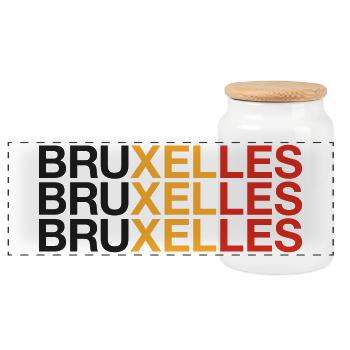 BRUXELLES Brussels - Brussels Belgium Belgian Flag - Panoramic Cookie Jar with Wooden Lid - white - Front