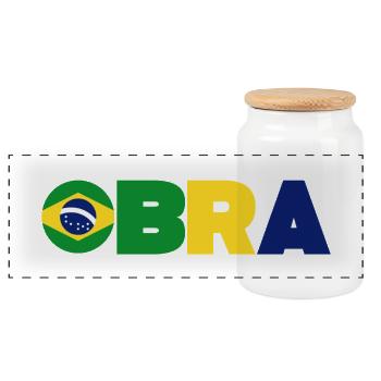 Brazil - Panoramic Cookie Jar with Wooden Lid - white - Front