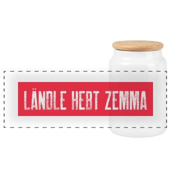 LÄNDLE HERT ZEMMA - Panorama Keksdose mit Holzdeckel - Weiß - Vorne