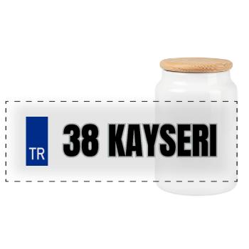 38 Kayseri Kennzeichen | Türkisches Kennzeichen - Panorama Keksdose mit Holzdeckel - Weiß - Vorne