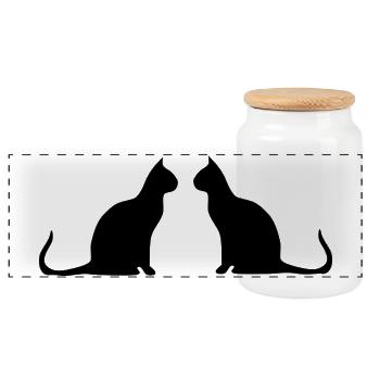 Black Cat 2 Cats Silhouettes Gift - Panoramic Cookie Jar with Wooden Lid - white - Front