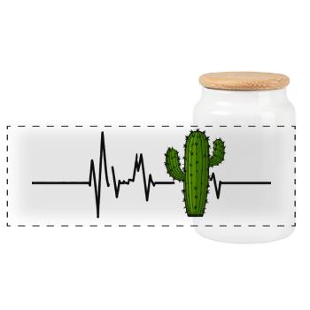 Cactus Heartbeat ECG Pulse Cactus Lover - Panoramic Cookie Jar with Wooden Lid - white - Front