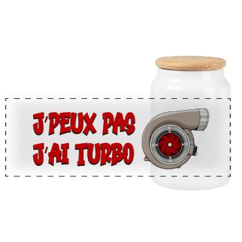J'peux pas j'ai turbo - Boîte à biscuits avec couvercle en bois - blanc - Devant