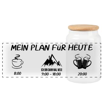 MEIN PLAN FüR HEUTE berg ich bin dann mal weg - Panorama Keksdose mit Holzdeckel - Weiß - Vorne