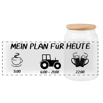 Mein Plan für Heute Landwirt Traktor - Panorama Keksdose mit Holzdeckel - Weiß - Vorne