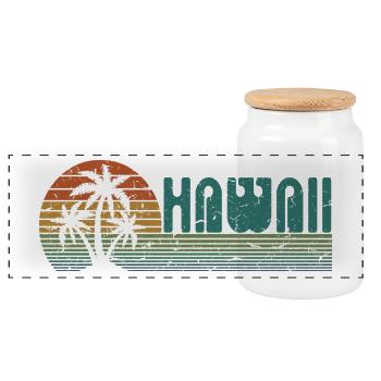Hawaii Sunset Retro Vintage Style Lover Cadeau - Boîte à biscuits avec couvercle en bois - blanc - Devant