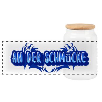 Aufdruck An der Schmücke - Panorama Keksdose mit Holzdeckel - Weiß - Vorne
