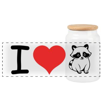 I love Raccoon - Pet Design - Panoramic Cookie Jar with Wooden Lid - white - Front