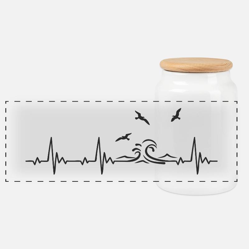 Ostsee Nordsee Welle Heartbeat Frequenz Puls EKG - Panorama Keksdose mit Holzdeckel - Weiß