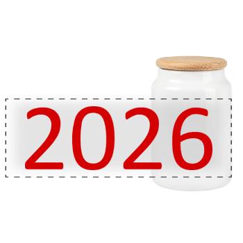 2026 Zahl rot - Panorama Keksdose mit Holzdeckel - Weiß - Vorne