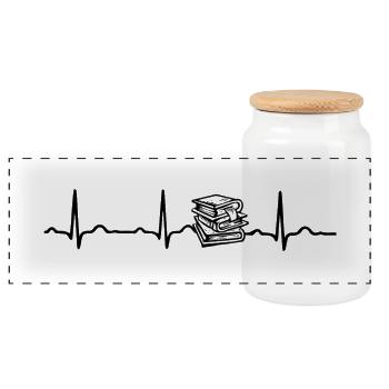 ECG HEARTBEAT BOOKS LEARNING STUDY Black - Panoramic Cookie Jar with Wooden Lid - white - Front