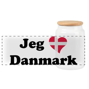 Jeg elsker Danmark - I love Denmark - Panoramic Cookie Jar with Wooden Lid - white - Front