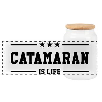 Catamaran is life - Panoramic Cookie Jar with Wooden Lid - white - Front