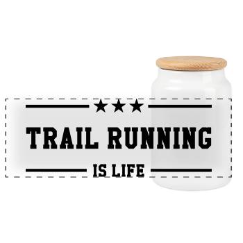 Running / Jogging / Run / Trail / Sport - Panoramic Cookie Jar with Wooden Lid - white - Front