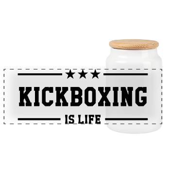 Kickboxing / Kick-Boxeur / Kick Boxing / - Boîte à biscuits avec couvercle en bois - blanc - Devant